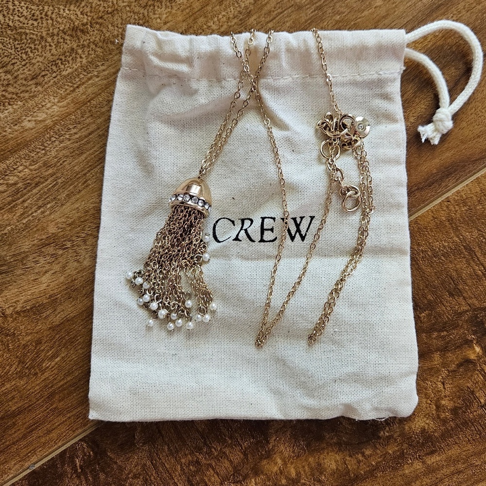 J.Crew Gold Tassel Necklace with Pearls